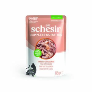6x85g Tonijn met zalm Schesir Complete Nutrition in gelei natvoer voor katten