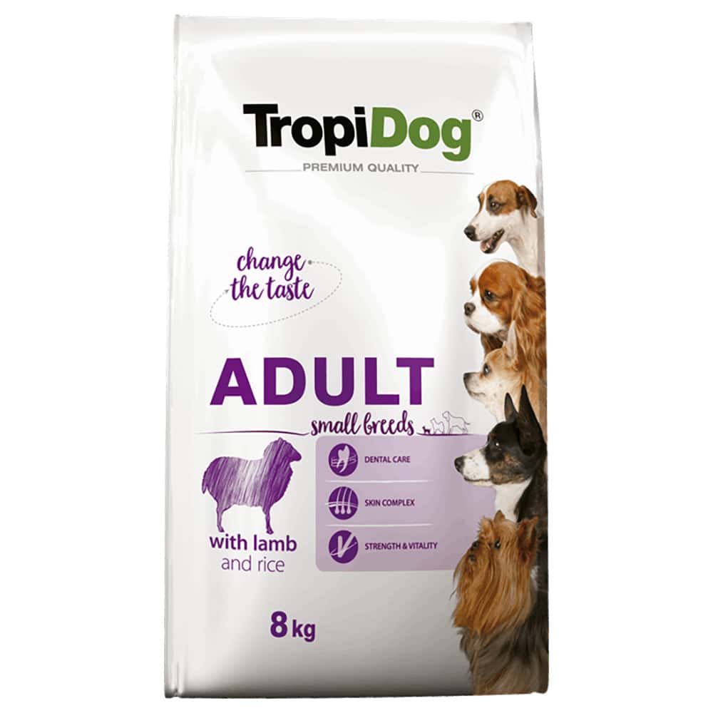 8kg Tropidog Premium Adult Small Lam & Rijst hondenvoer droog