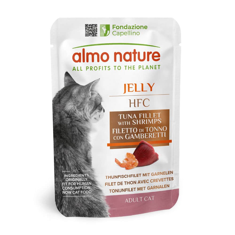Almo Nature HFC Jelly maaltijdzakjes Kattenvoer – Tonijnfilet met garnalen – 6 x 55 g