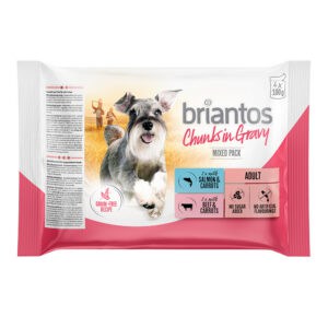 Briantos Vershoudzakjes Probeermix 4 x 100 g - Chunks in Gravy (Zalm & Rund)