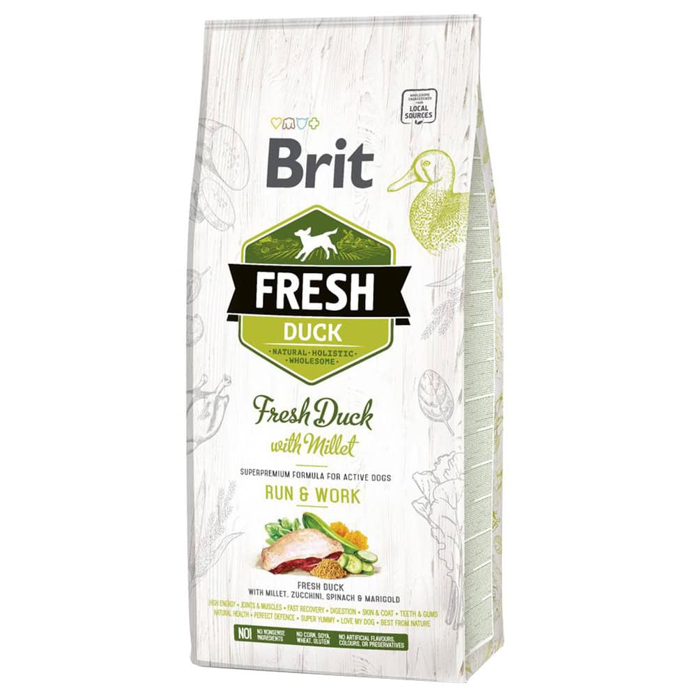 Brit Fresh Eend met gierst Active Run & Work – Dubbelpak: 2 x 12 kg