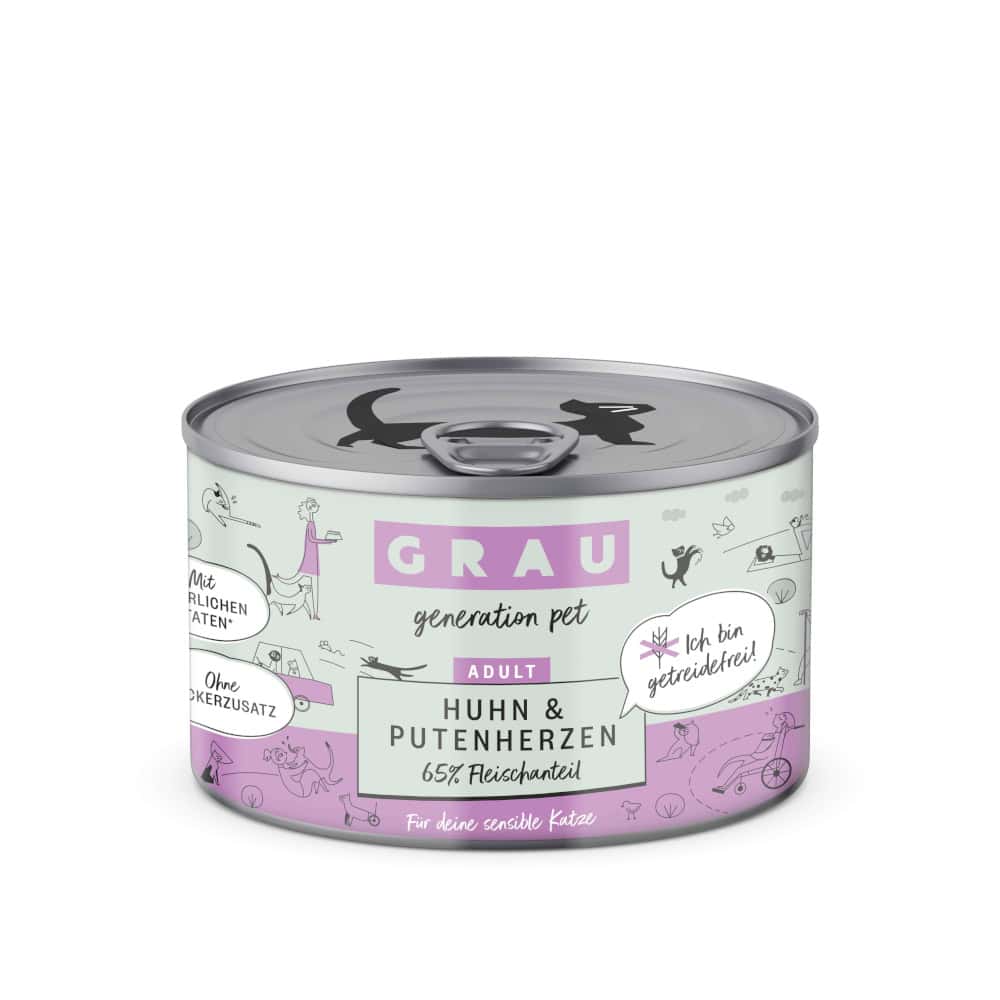 Grau Adult Graanvrij Kattenvoer – Kip & Kalkoenhart – 6 x 200 g