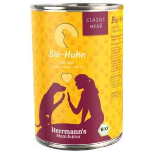Herrmann’s Bio-Menu Graanvrij Hondenvoer – Bio-Kip met Bio-Rijst – 6 x 400 g