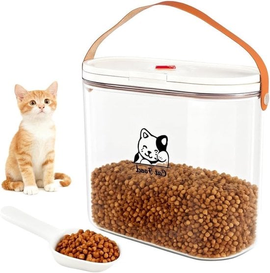 Houd je huisdierenvoer vers met een transparante opslagbox van met handvat en doseerlepel, ideaal voor honden- en kattenvoer, BPA-vrij en perfect voor buitengebruik. – 3,2 kg