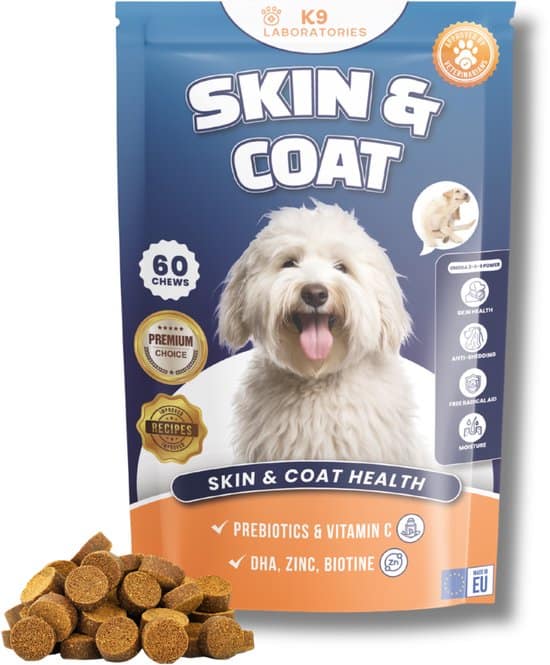Huid & vacht Hond – Omega 3-6-9 – 60 stuks – Kauwsnack – Voor gezonde huid – Glanzende vacht – Tegen haarverlies – Kale plekken – bij honden