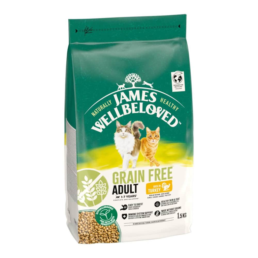 James Wellbeloved Grain Free Adult Cat Hypoallergenic Kalkoen – 1,5 kg
