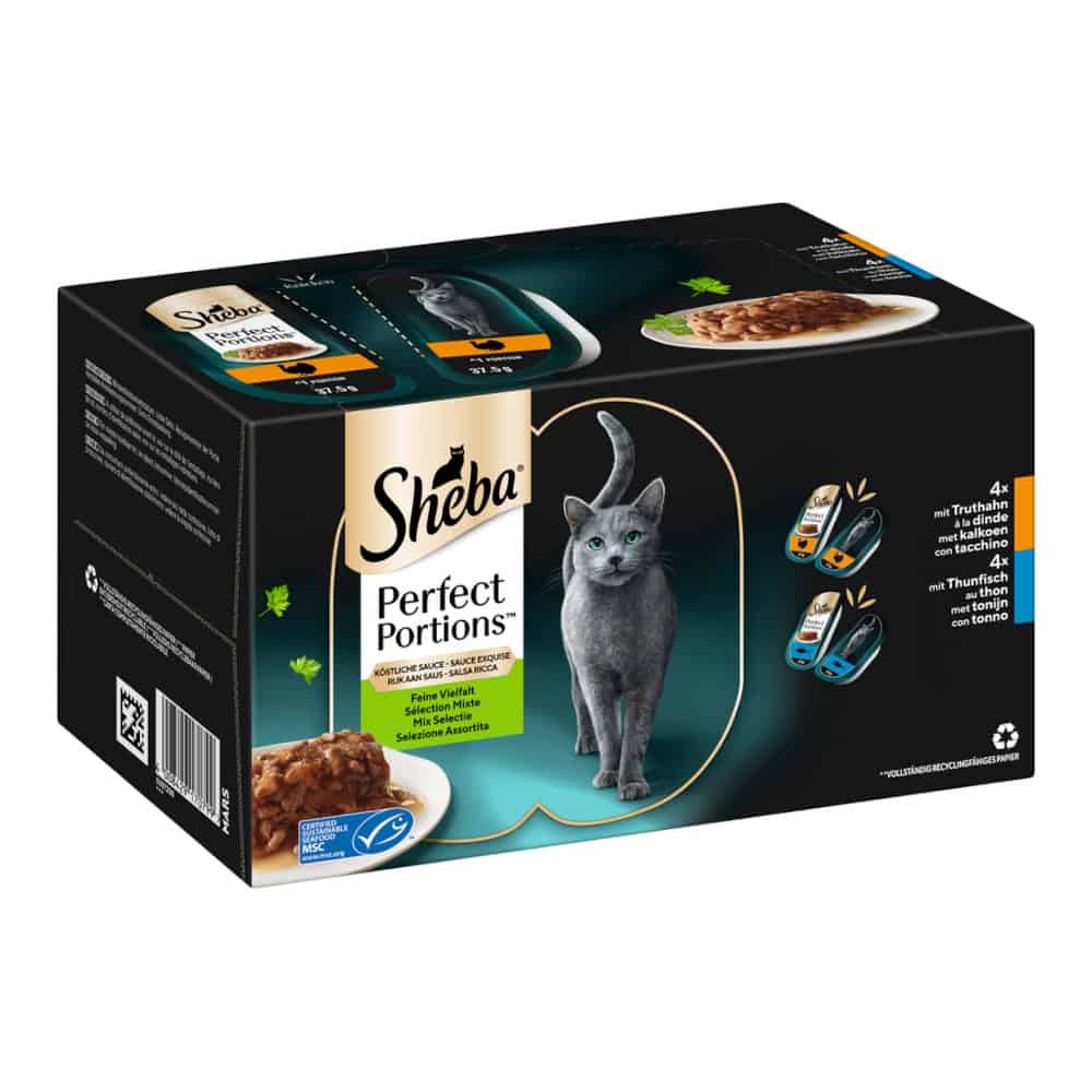 Sheba Megapack Perfect Portions – Kalkoen & Tonijn in saus – 16 x 38 g