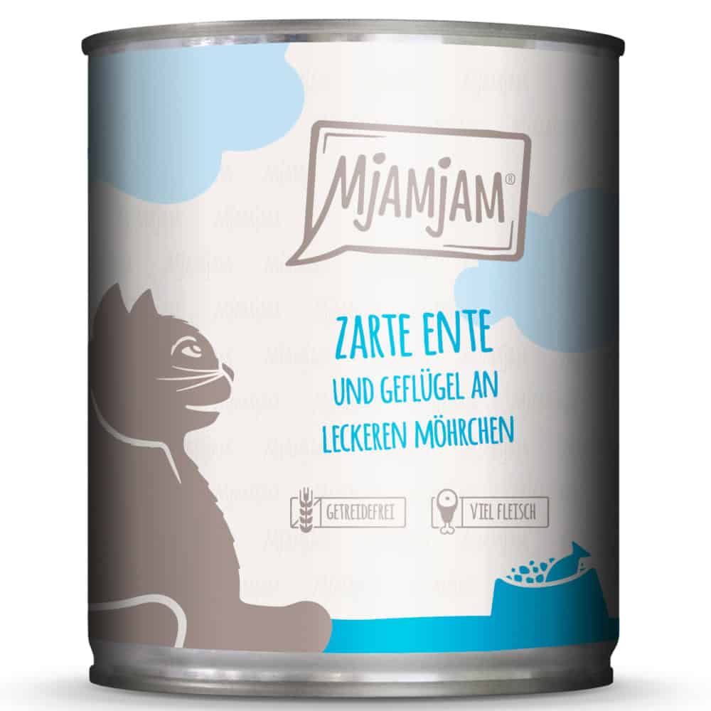 MjAMjAM Kattenvoer – malse eend en gevogelte op heerlijke wortelen – 6 x 800 g