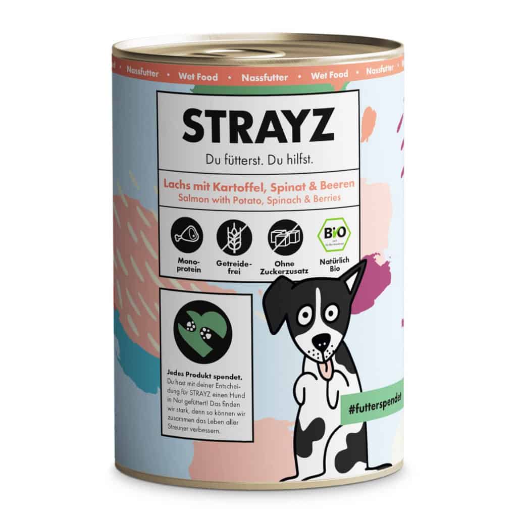 STRAYZ bio 6 x 400 g – Biologische zalm met biologische aardappelen, biologische spinazie en biologische bessen