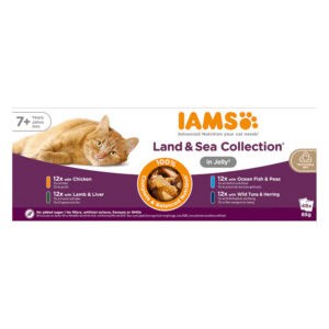Voordeelpak: 96 x 85 g IAMS Advanced Nutrition Senior 7+ Land & Zee Collectie in gelei nat kattenvoer