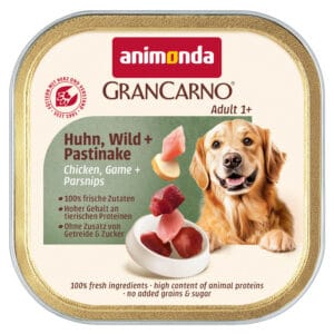 Voordeelpakket: 44x150g animonda GranCarno Adult Country Kip, Wild & Pastinaak Honden Natvoer