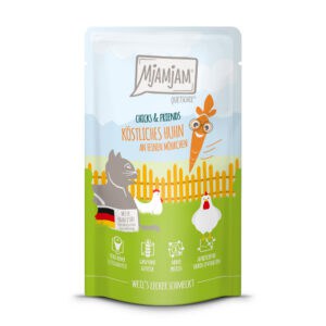 Voordeelpakket MjAMjAM Knijpzak 24 x 125 g - Heerlijke kip van Chicks & Friends met fijne wortelen.