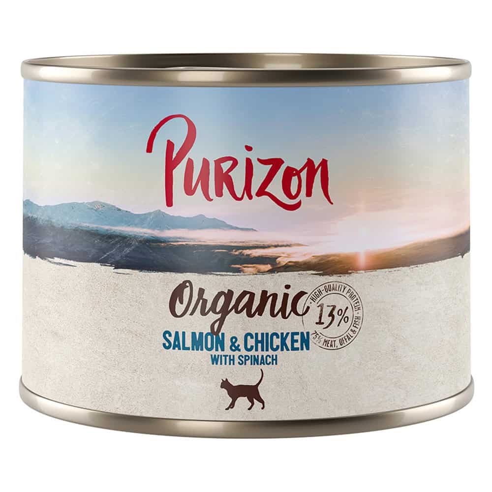 Voordeelpakket Purizon Organic 24 x 200 g – Zalm en kip met spinazie