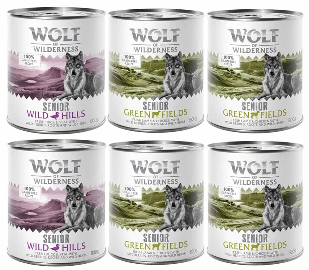 Wolf of Wilderness Senior – Mixpakket: Lam & Kip, Eend & Kalf – 6 x 800 g