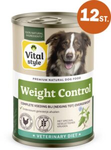 VITALstyle Hond Weight Control - Hondenvoer Natvoer - Tegen Overgewicht - Dieetvoer Voor Geleidelijk Gewichtsverlies - Met o.a. Mariadistel & Brandnetel - 12 x 400 g