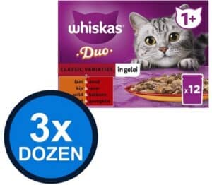 3x Whiskas - 1+ Pouch Adult Gelei Duo Classic Selectie Multipack (12x85g) - Kattenvoer Natvoer - 1.02 kg