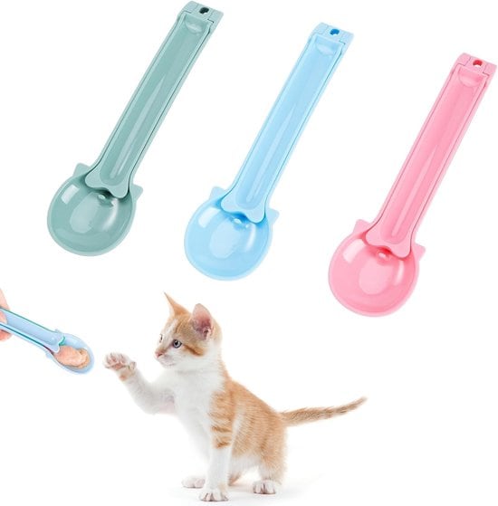 Voedingslepel voor Katten – Lange Handgreep – Voor Nat Voer – Pack van 3