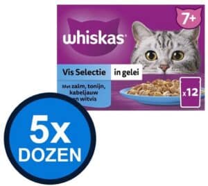 5x Whiskas - 7+ Pouch Senior Gelei Vis Selectie Multipack (12x85g) - Kattenvoer Natvoer - 1.02 kg
