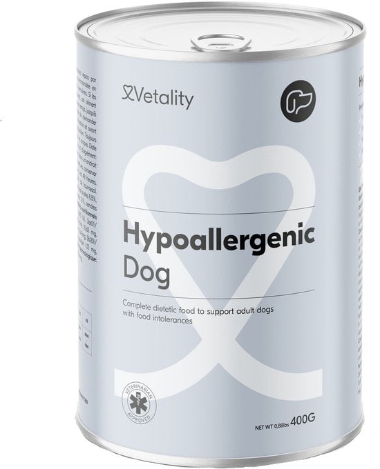 Vetality Hondenvoer Hypoallergeen – 6 x 400 gram – Hondenvoer Natvoer – Voor Honden met Voedselovergevoeligheid – Licht Verteerbaar – Ondersteunt de Huid en Vacht – Voor Volwassen Honden