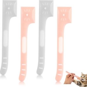 Kattenvoer lepel set - Schattige blikschep voor natvoer - Huisdiervoer spatel - Voer- en menglepels voor kitten - Roze en grijs - 4 stuks.